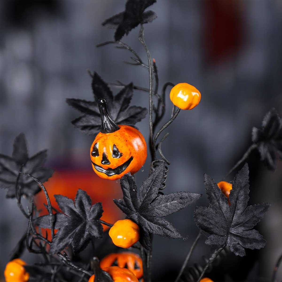 Black Halloween Pumpkin Maple Leaf Decor Tree_CWMM9828