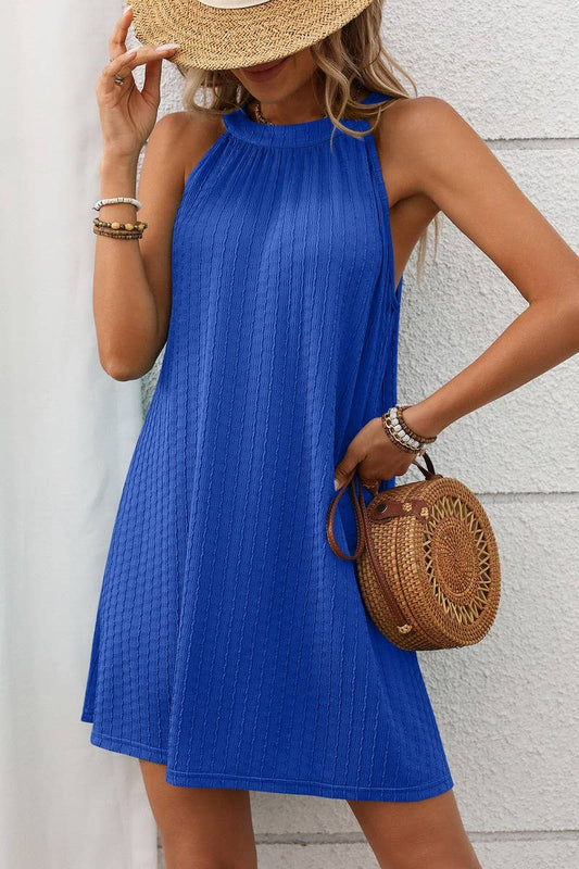 CWDHL0700_SOLID COLOR HALTERNECK SLEEVELESS DRESS