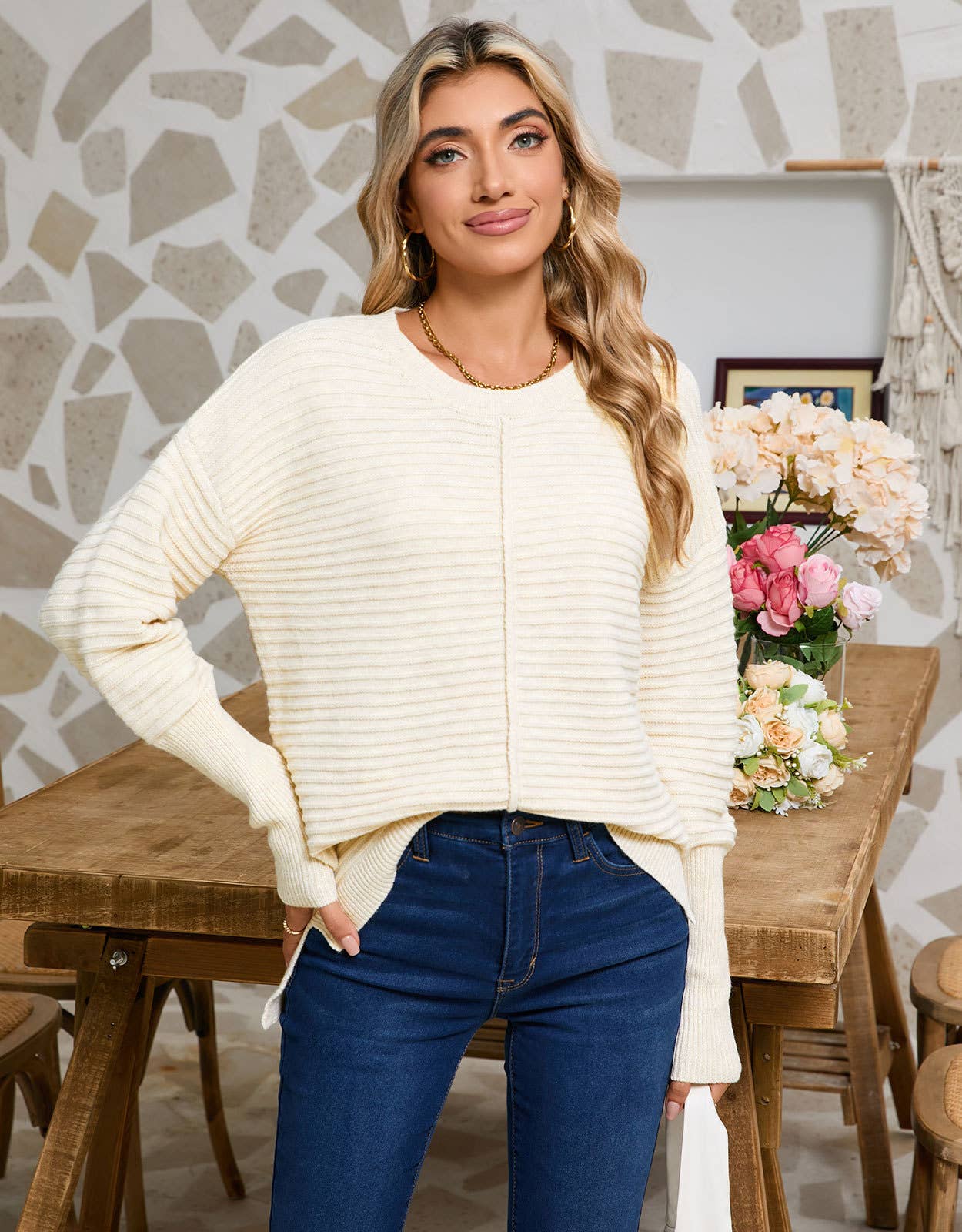 STYLISH CREW-NECK LONG-SLEEVED PULLOVER SWEATER_