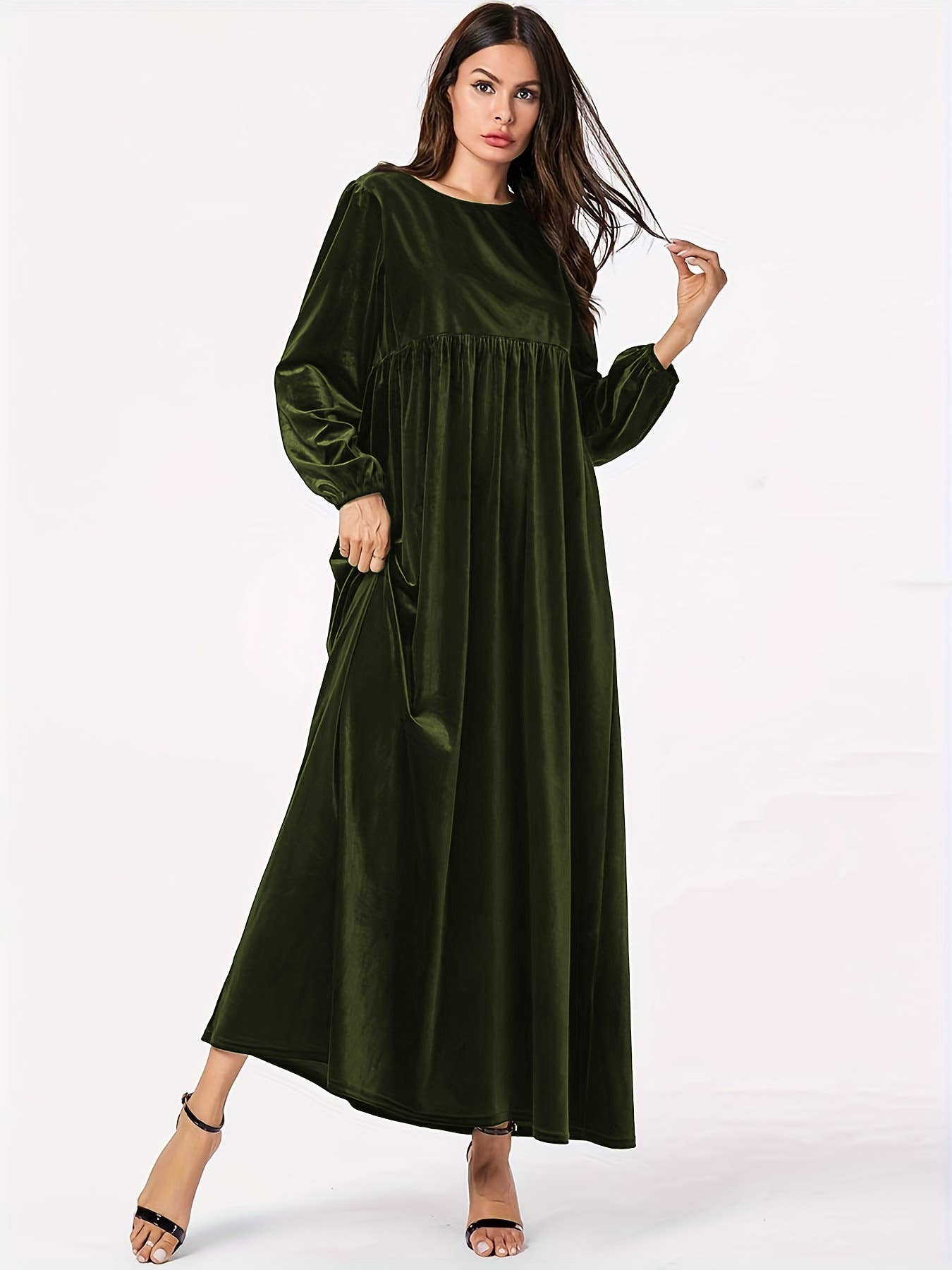 Fashionable round-neck velvet loose dress