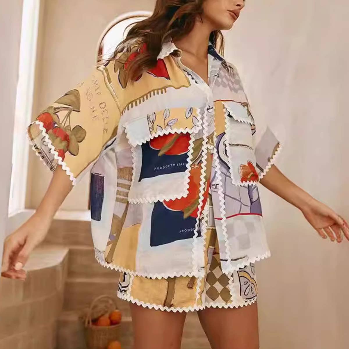 PRINTED SHIRT TOP LOOSE CASUAL SHORTS SUIT