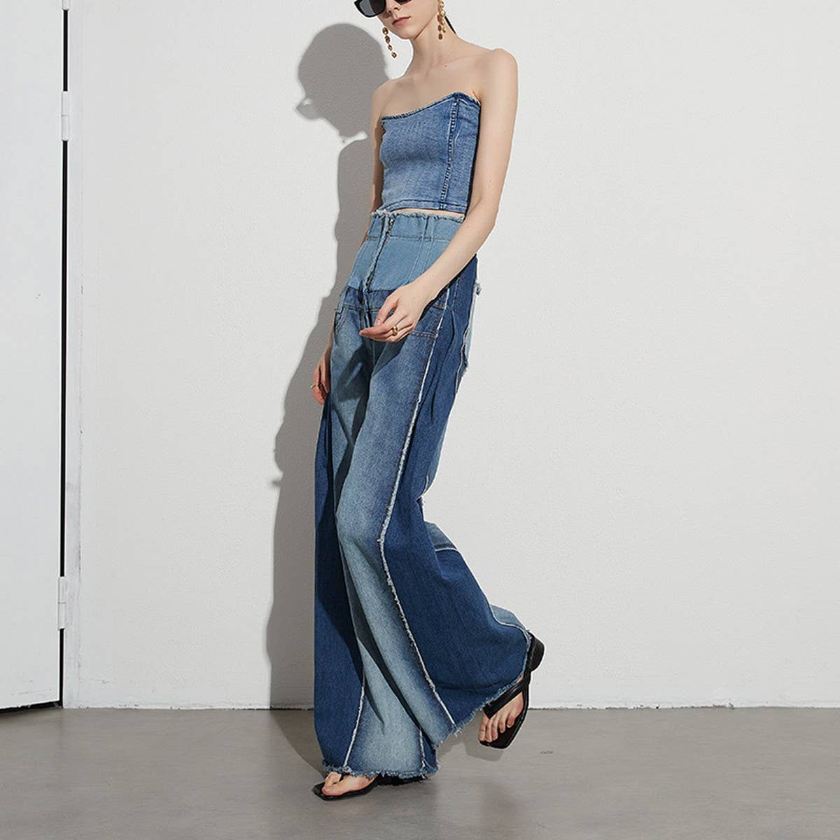 WOMENS HIGH WAISTED WIDE LEG LOOSE FITTING JEANS