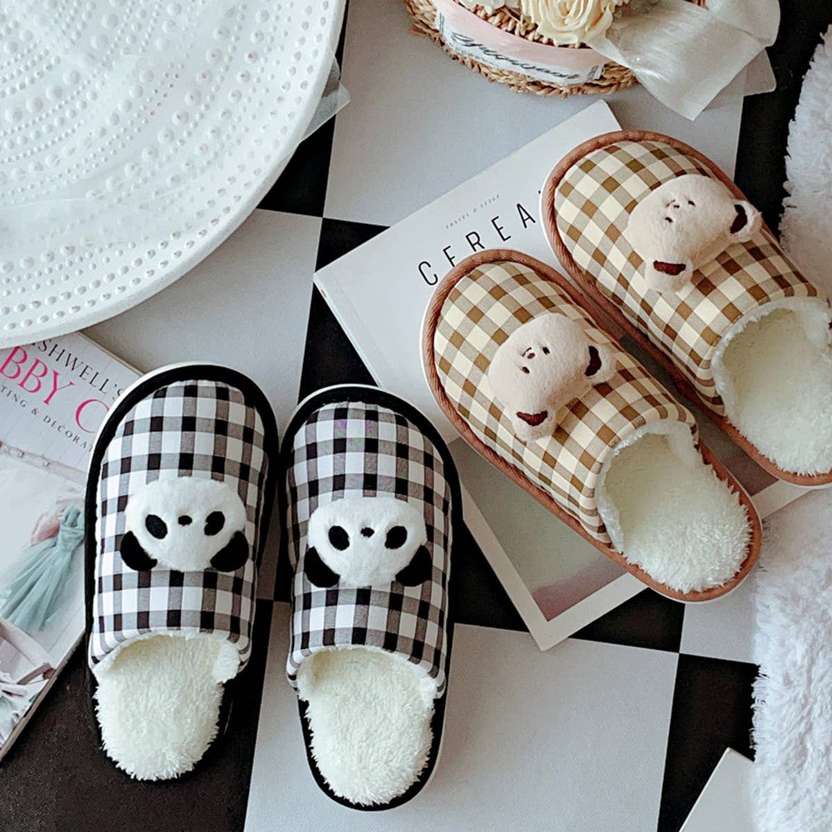 CUTE PANDA COTTON NON-SLIP SLIPPERS FOR WOMEN