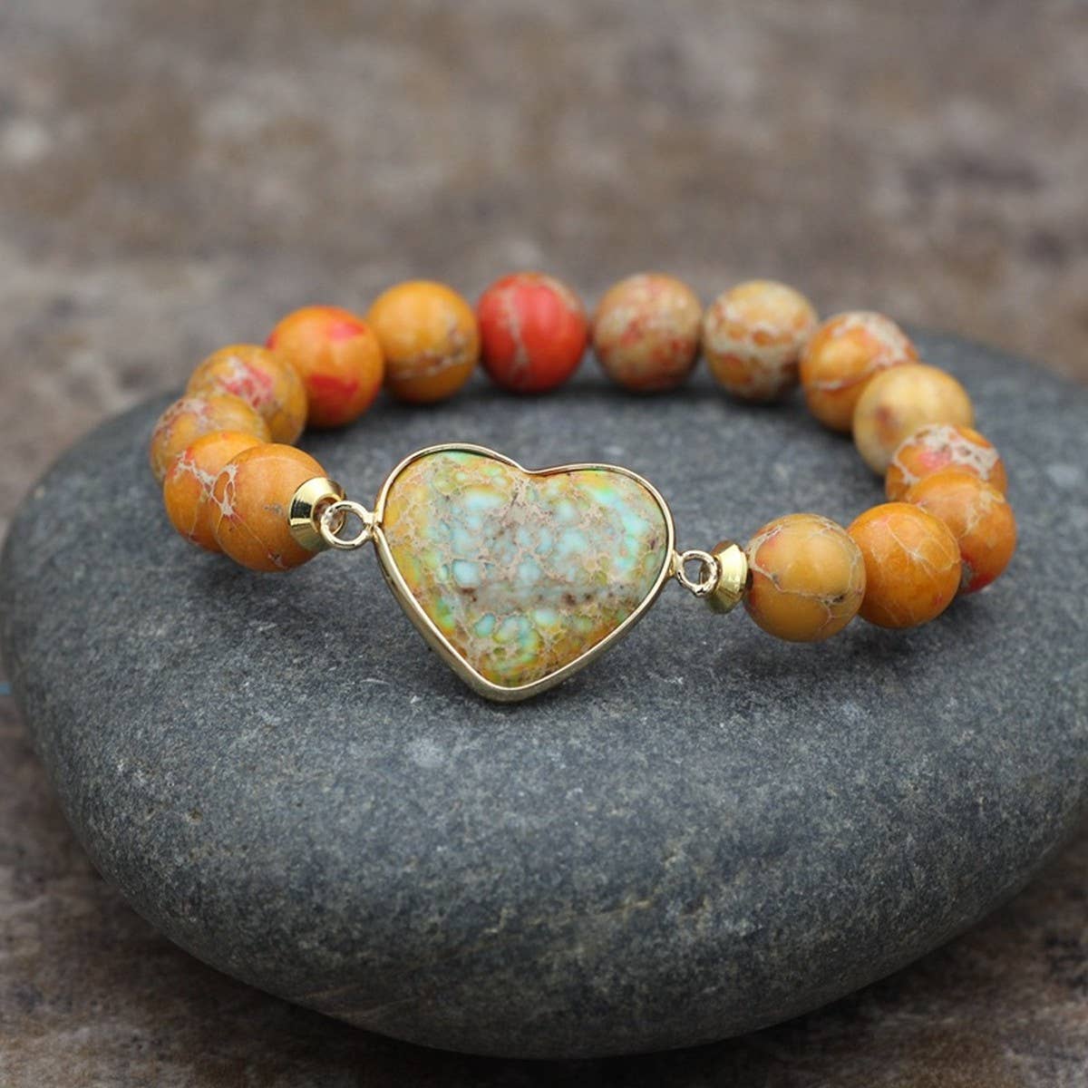 HEART 10MM BEADED BRACELETS WITH STRETCHY BANDS