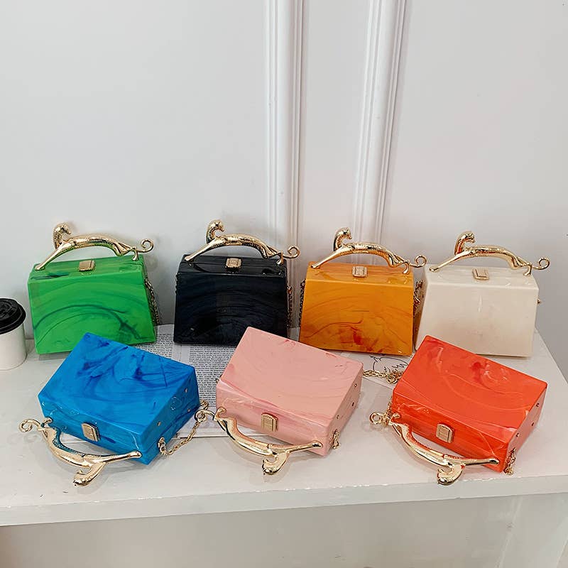 Candy-colored acrylic hand-held crossbody bag