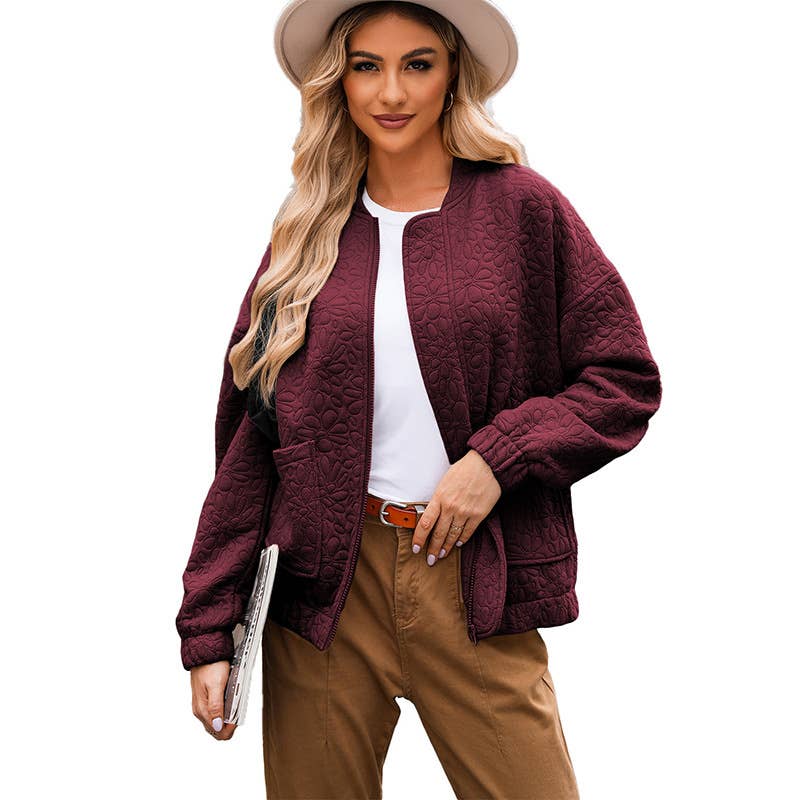 Solid-color floral texture loose jacket