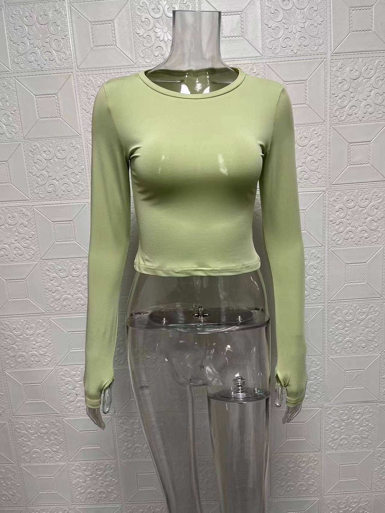 Solid-color round-neck form-fitting base T-shirt