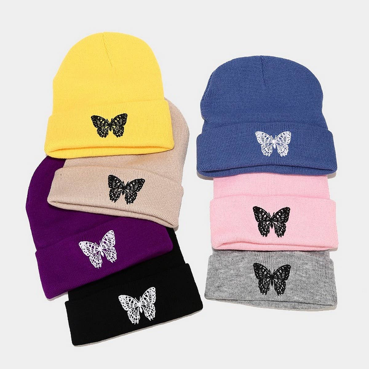 BUTTERFLY EMBROIDERY ALL-MATCH WARM KNITTED HAT_CWAH2132