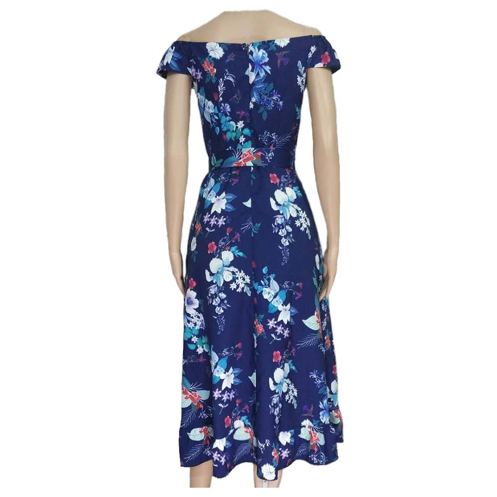 Off Shoulder Tie Waist Printed Maxi Dress