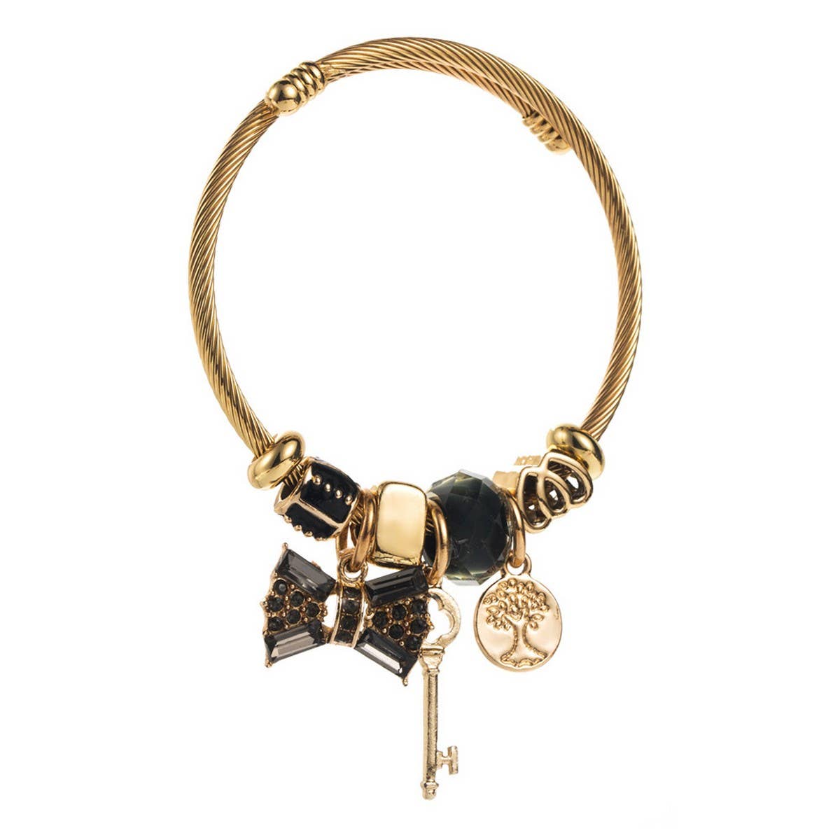 Gold Crystal Bow Charm Bracelet for Women