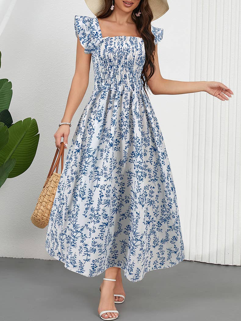 A-Line Dress with Puff Sleeves and Square Neck