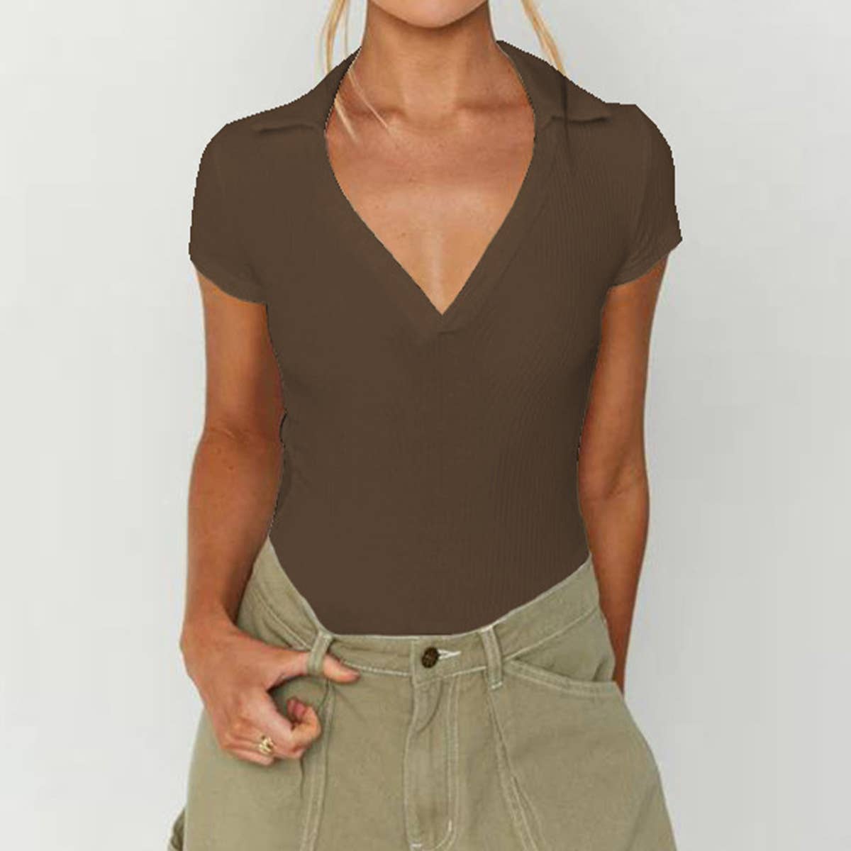 Sexy slim polo neck Spice short sleeve T-shirt