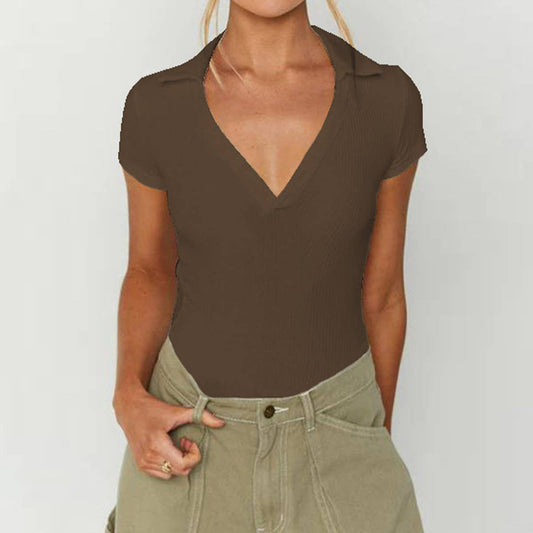 Sexy slim polo neck Spice short sleeve T-shirt
