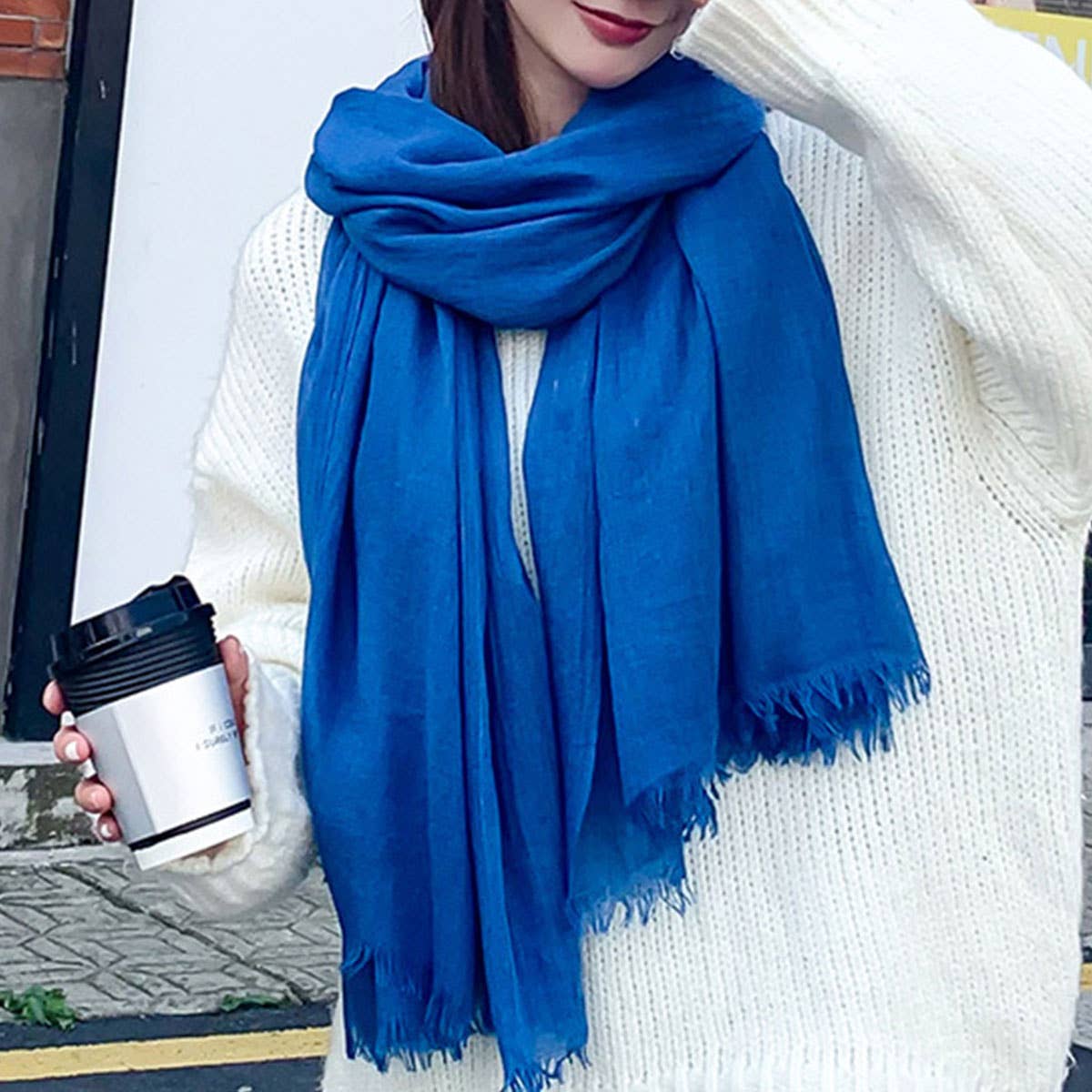 Cotton Linen Solid Color Beach Shawl Scarf