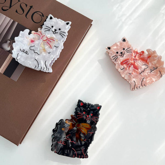 Bow Cat Acetate Hair Claw, Cute Shark Clip for Bun_CWAHA5823