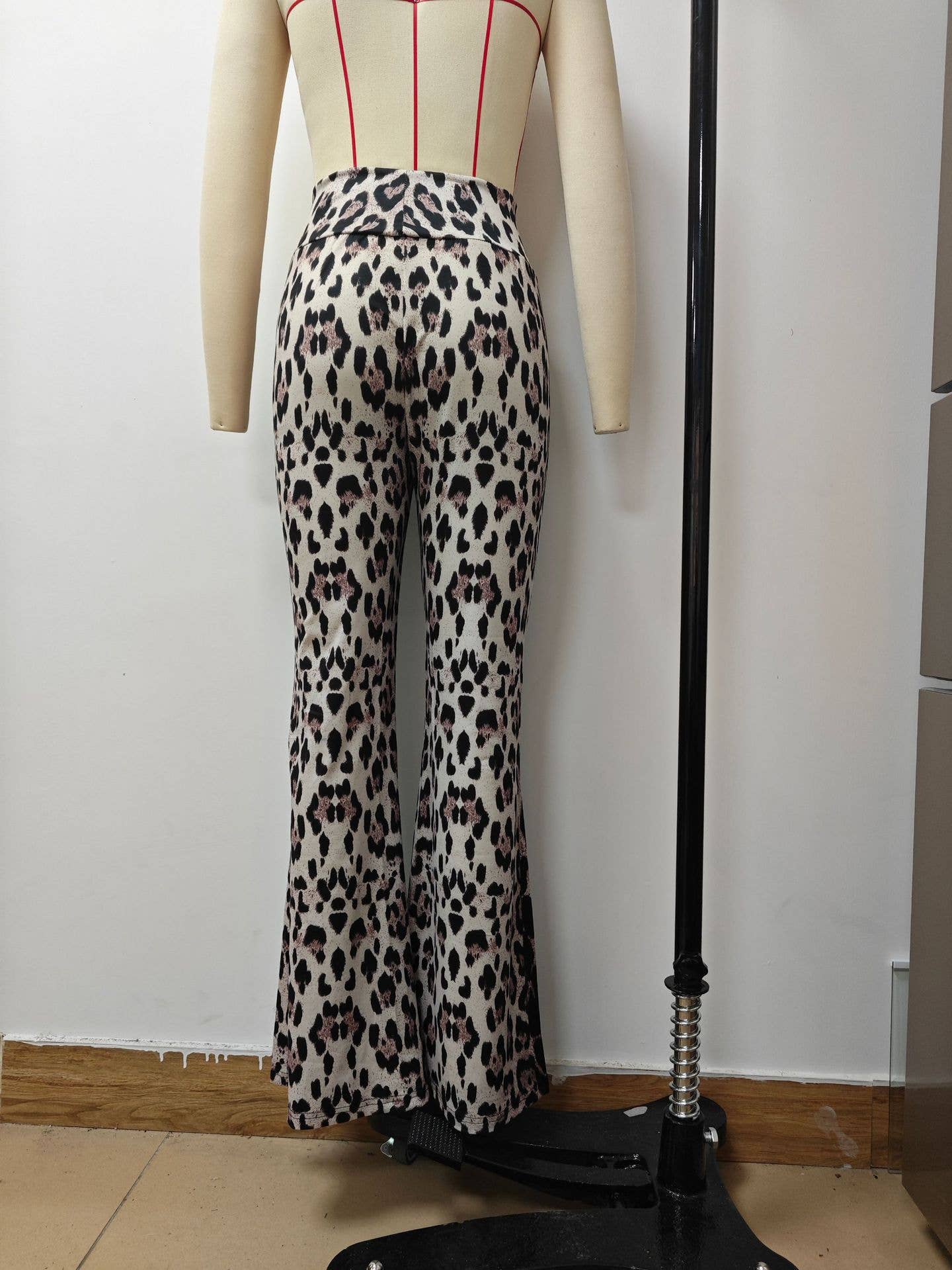 PRINTED TIGHT HEIGHT WAIST CASUAL FLARE PANTS