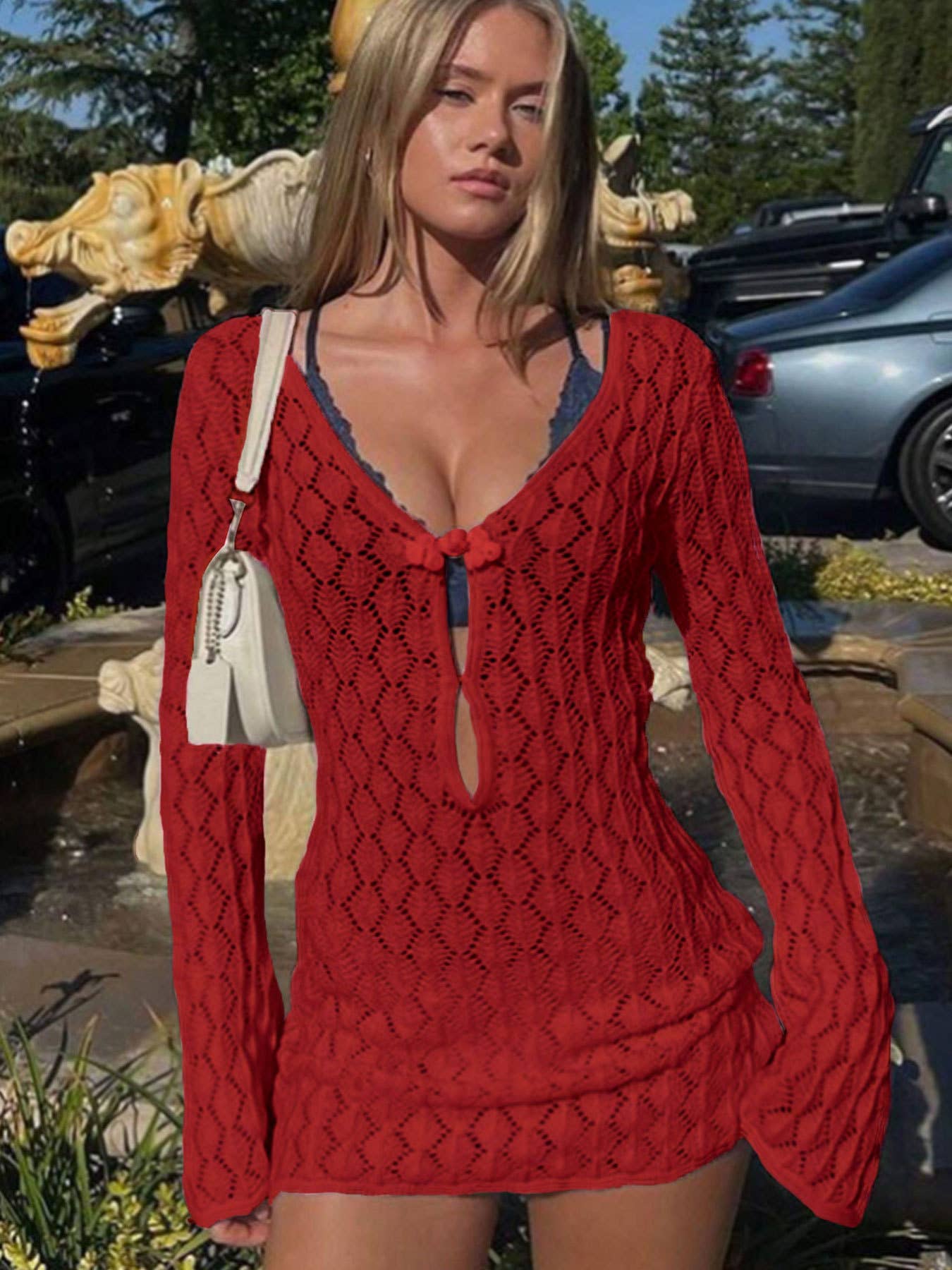 Hollowed-out hip-hugging knitted dress
