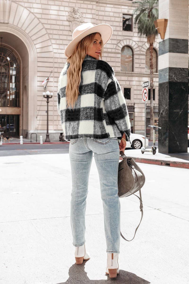 CWOCO00178_PLAID MOHAIR SHORT WOOL BLEND COAT