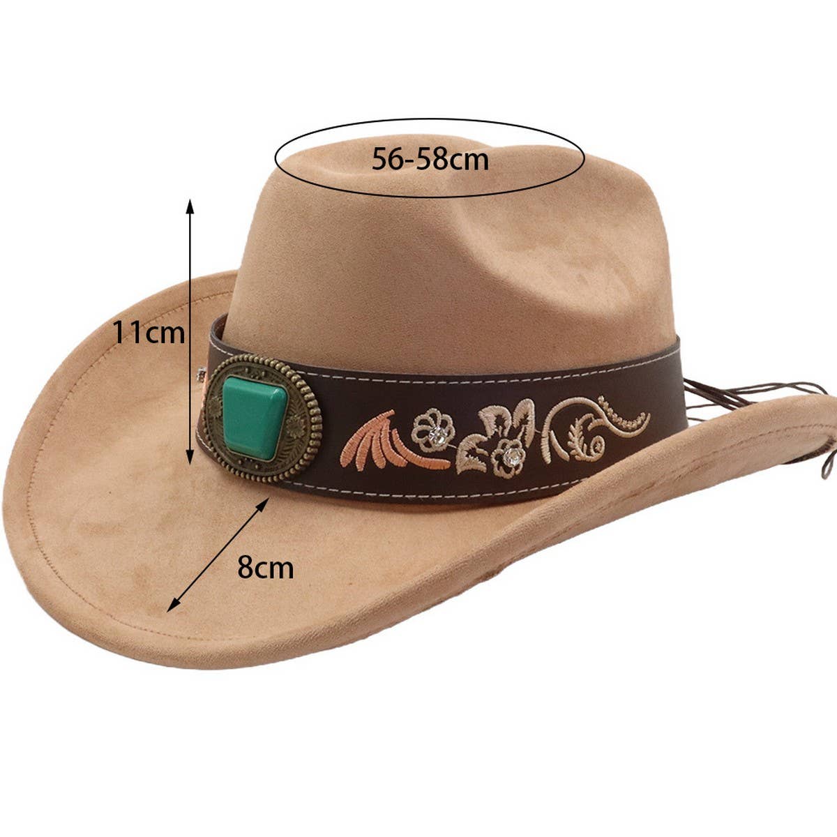 Suede Western Cowboy Fedora Hat Ethnic Style_CWAH04486
