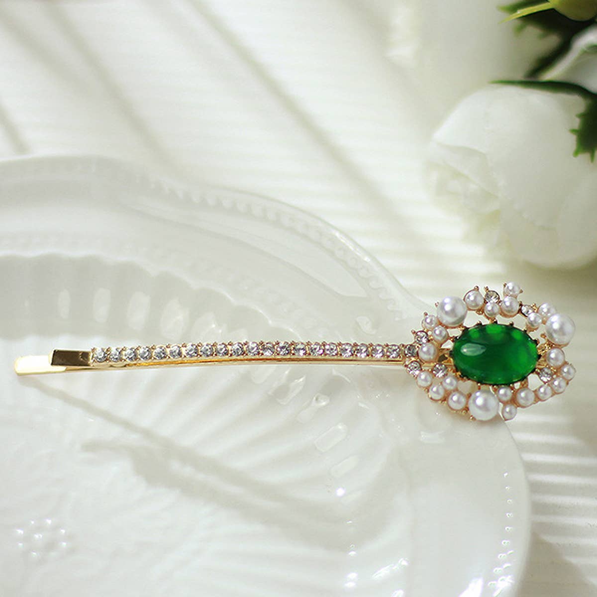 RETRO SIDE EXQUISITE RHINESTONE LEAF HAIR CLIP_CWAHA1225
