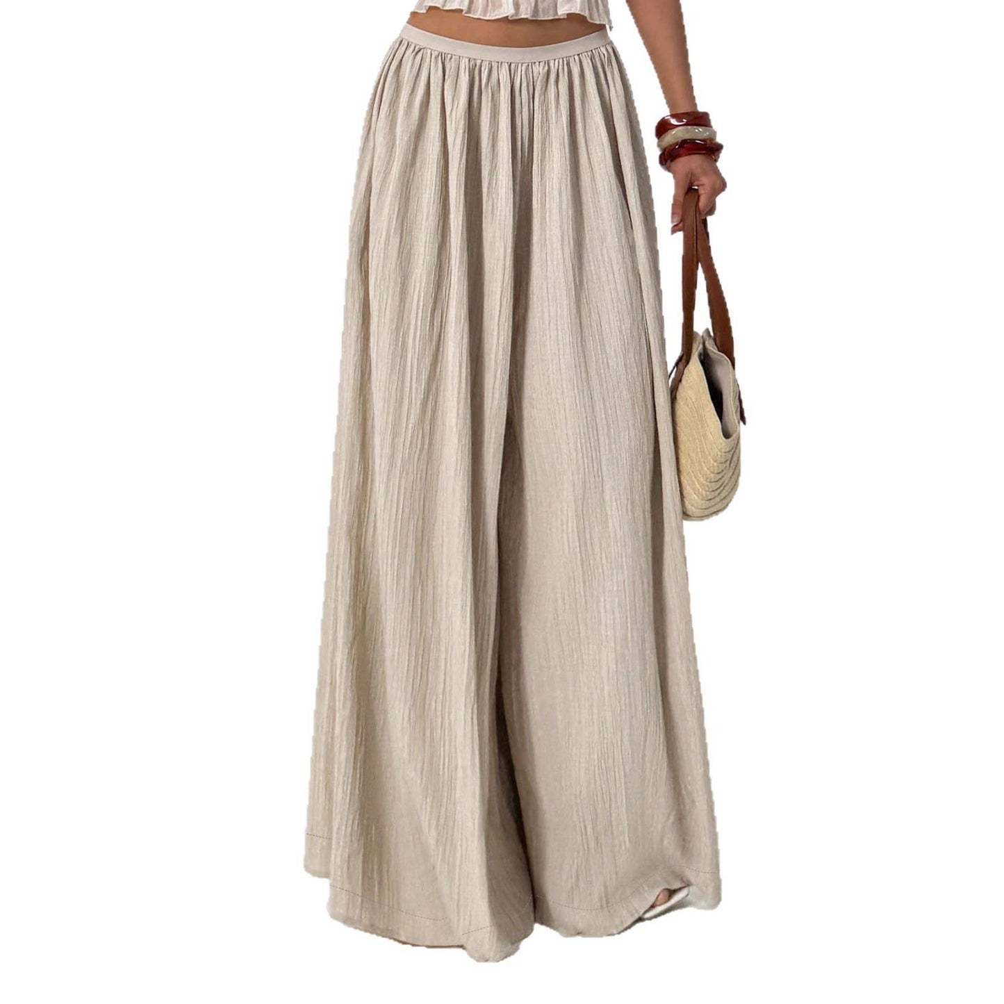 Loose and tight solid color loose wide-leg pants