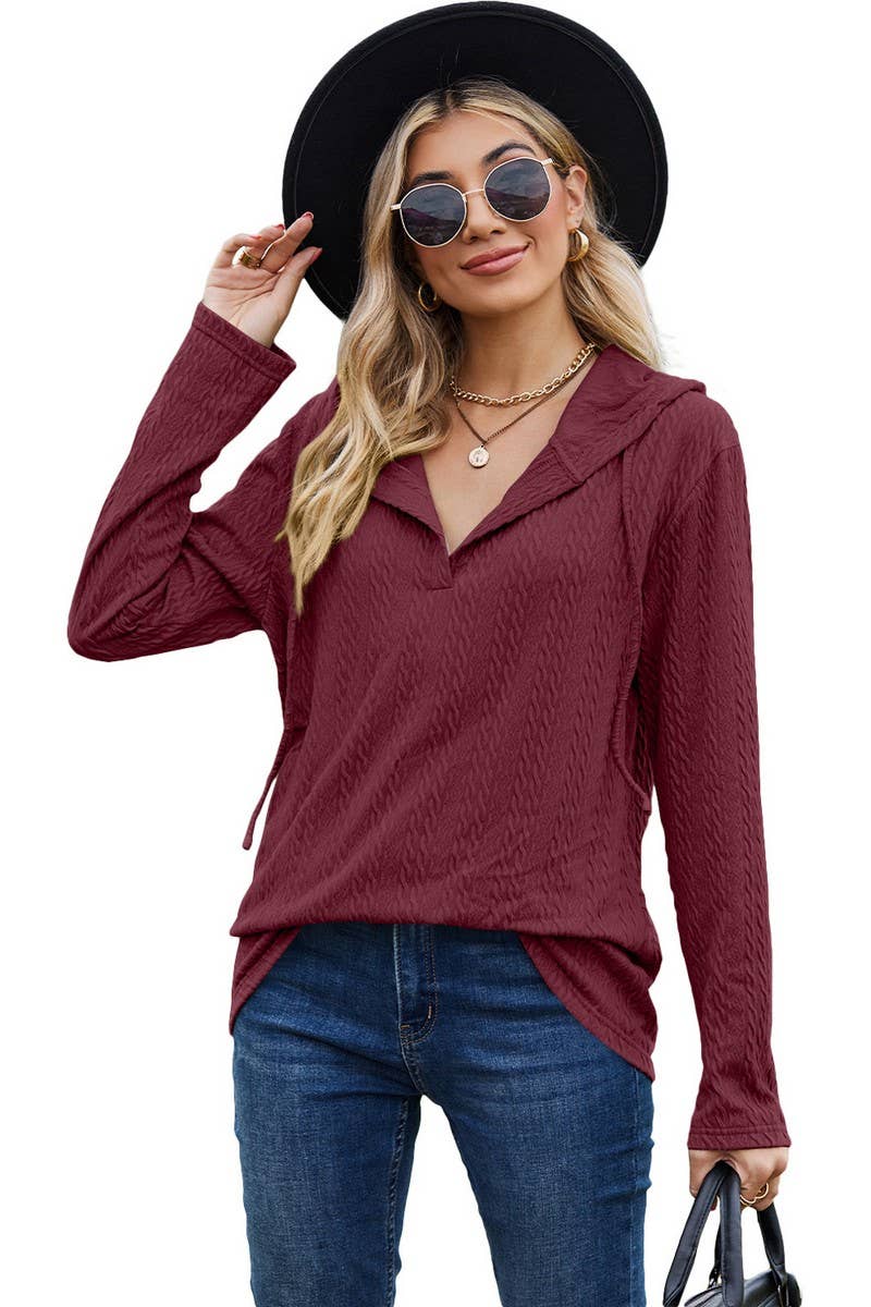 CWOHOL1097_SOLID COLOR HOODED LOOSE LONG-SLEEVED SWEATSHIRT