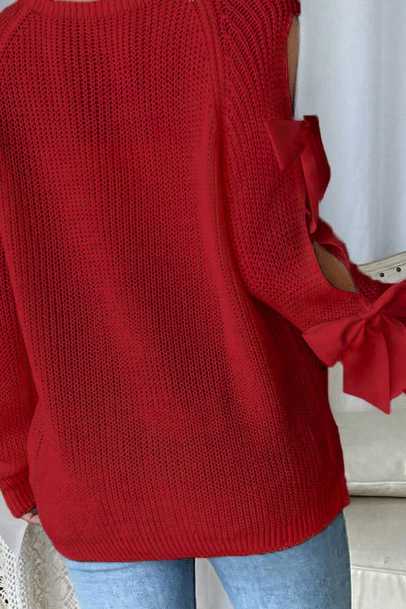 CWOSWL07301_FRENCH STYLE CREWNECK BOW KNIT PULLOVER SWEATER