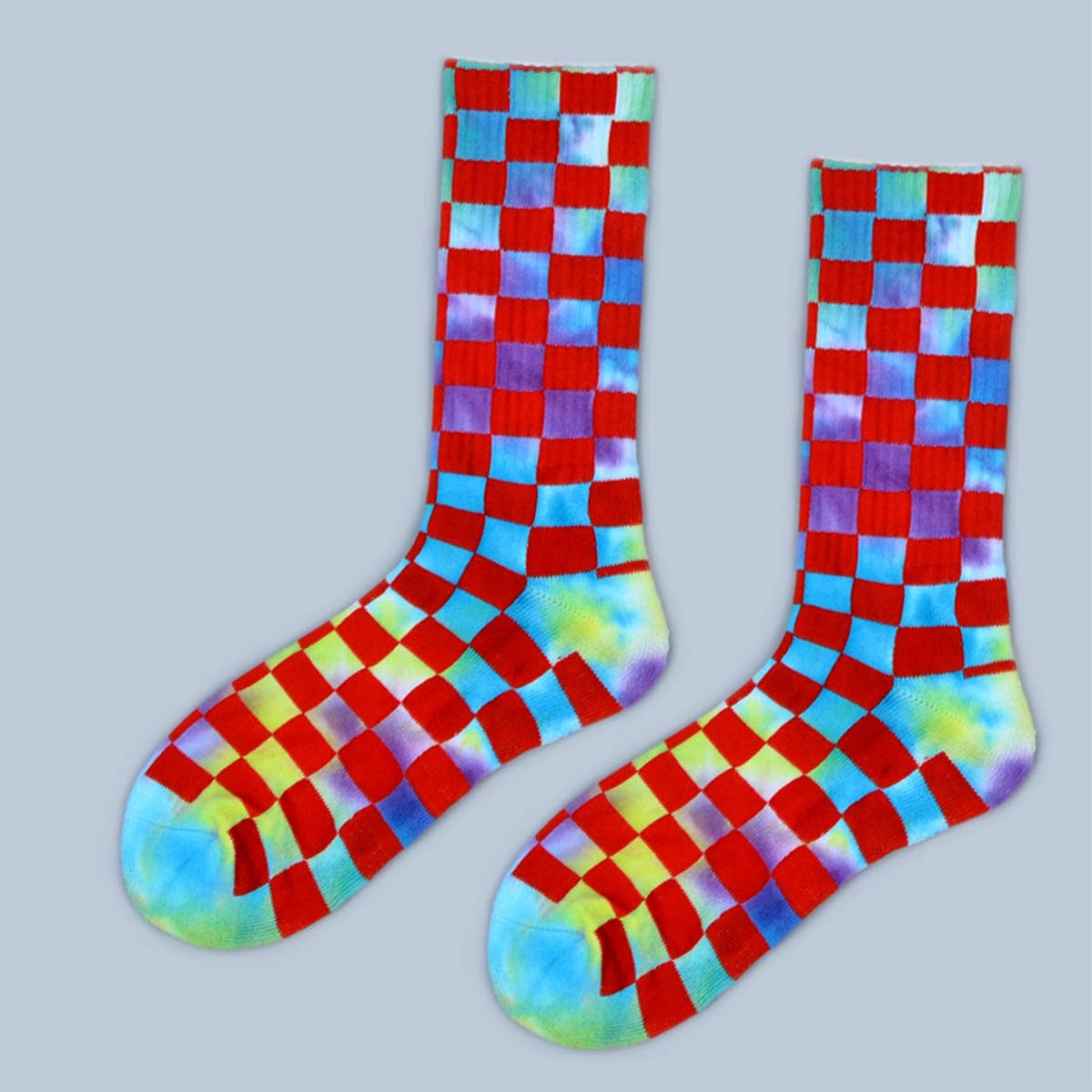 FASHION TIE-DYED CHECKERED SOCKS_CWMS0265