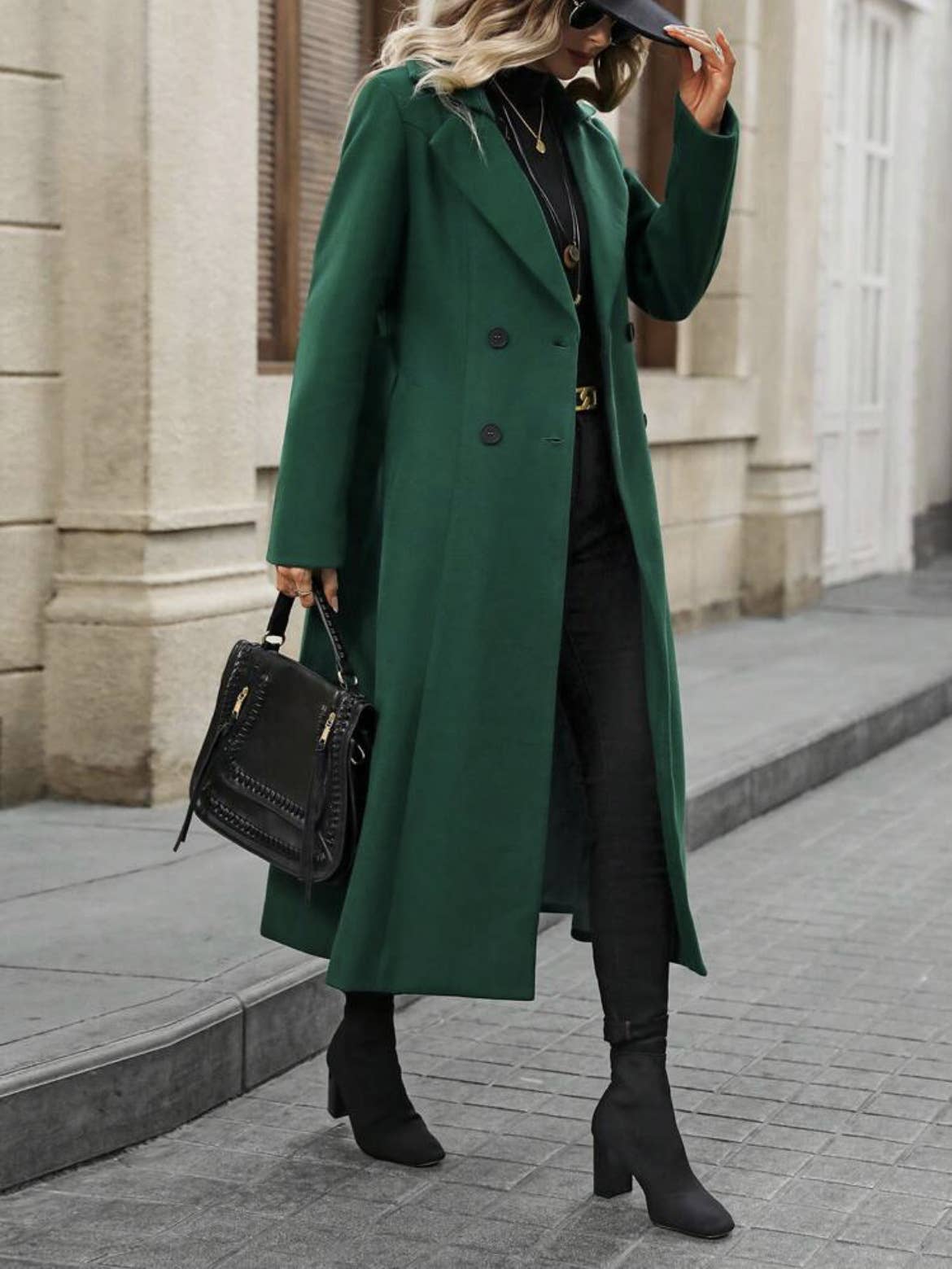 Lapel tie double-breasted and long coat