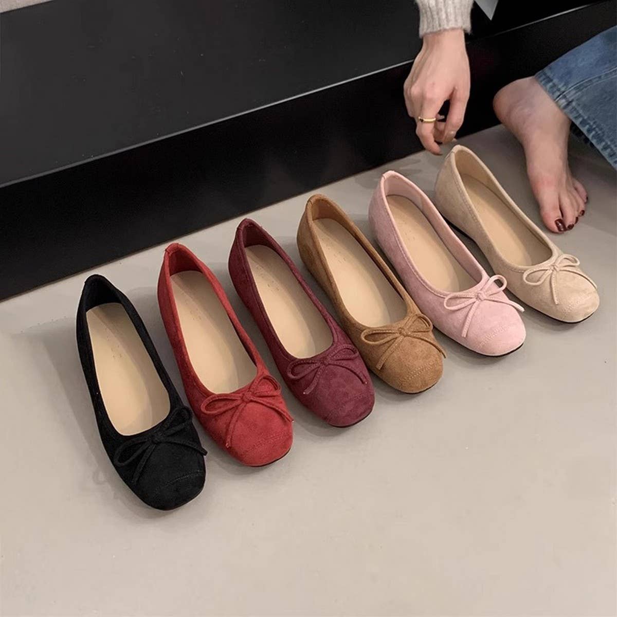 Red Wedge Ballet Flats for Women Fairy Style_CWSHF0090