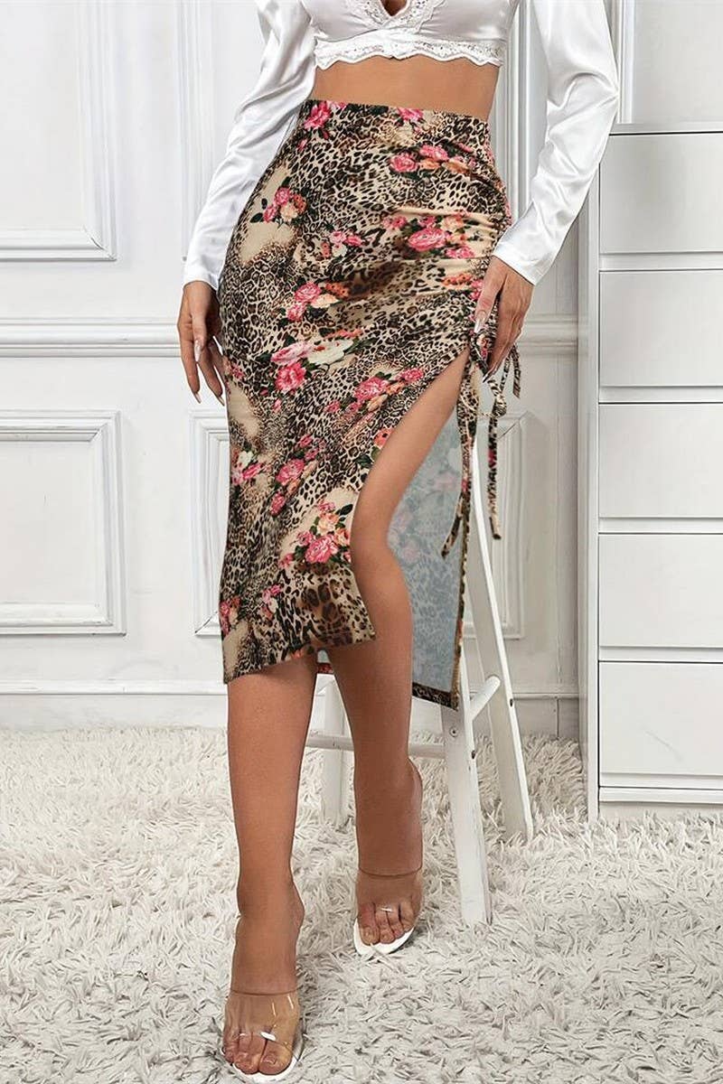 CWBMS0424_FASHION PRINTED PLEATED SIDE SLIT A-LINE SKIRT