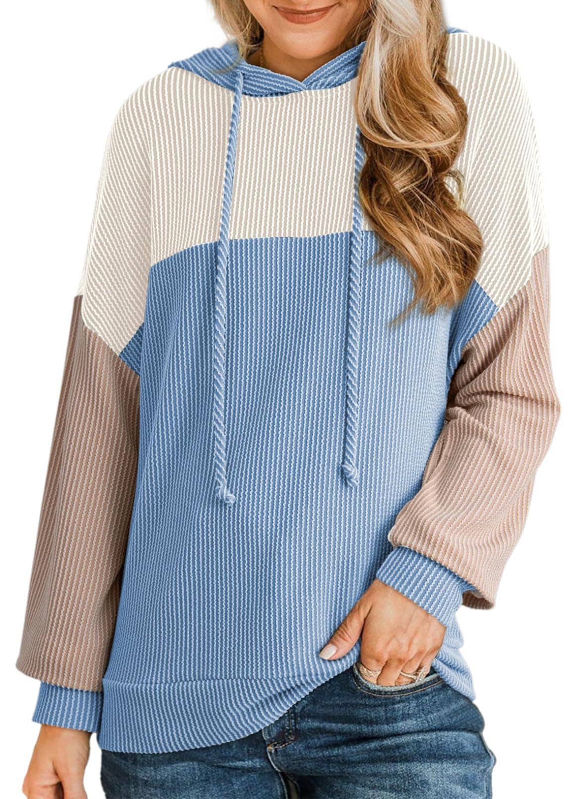 Twisted striped color-blocked hooded sweatshirt