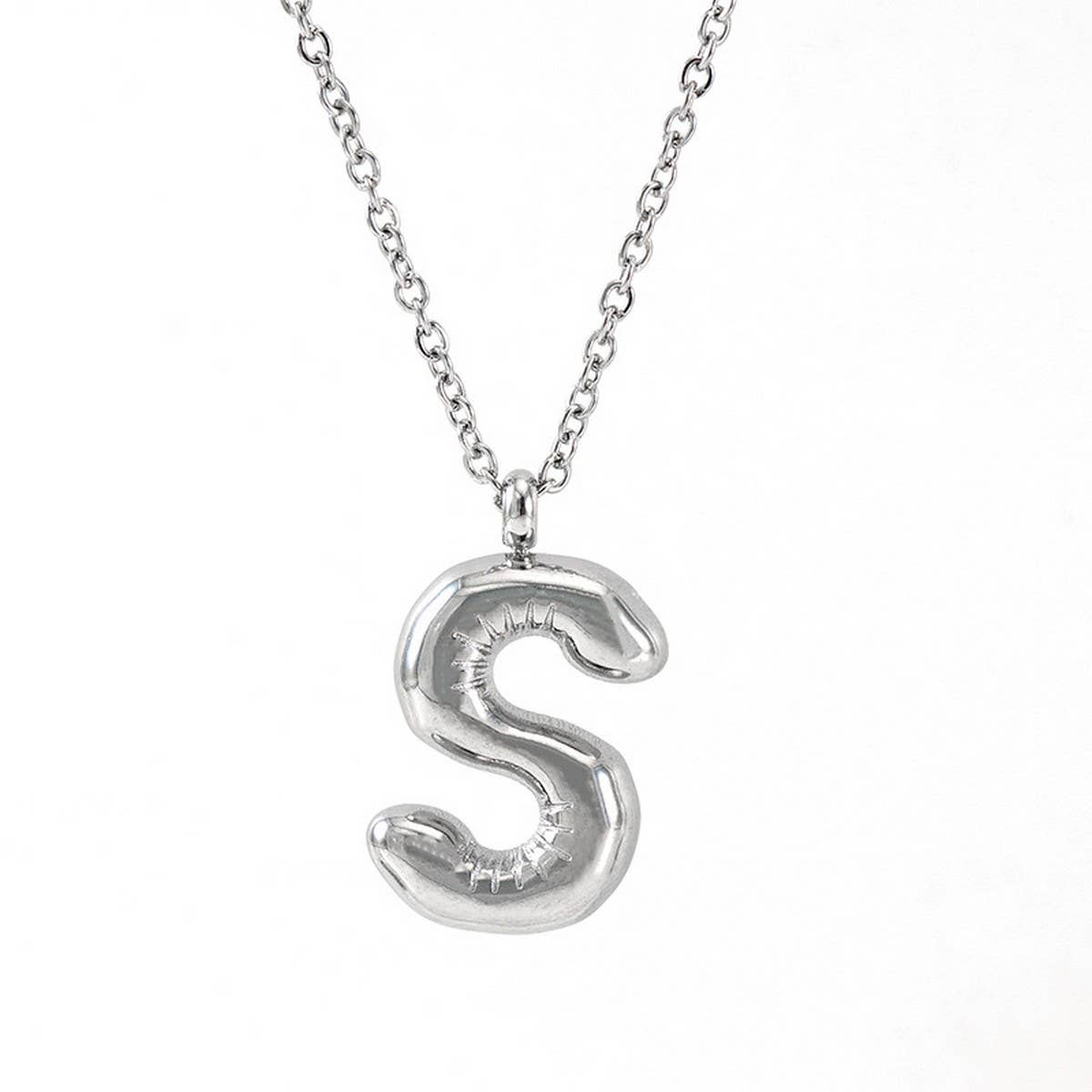 CWAJE1946_Steel Color Bubble Letter Necklace