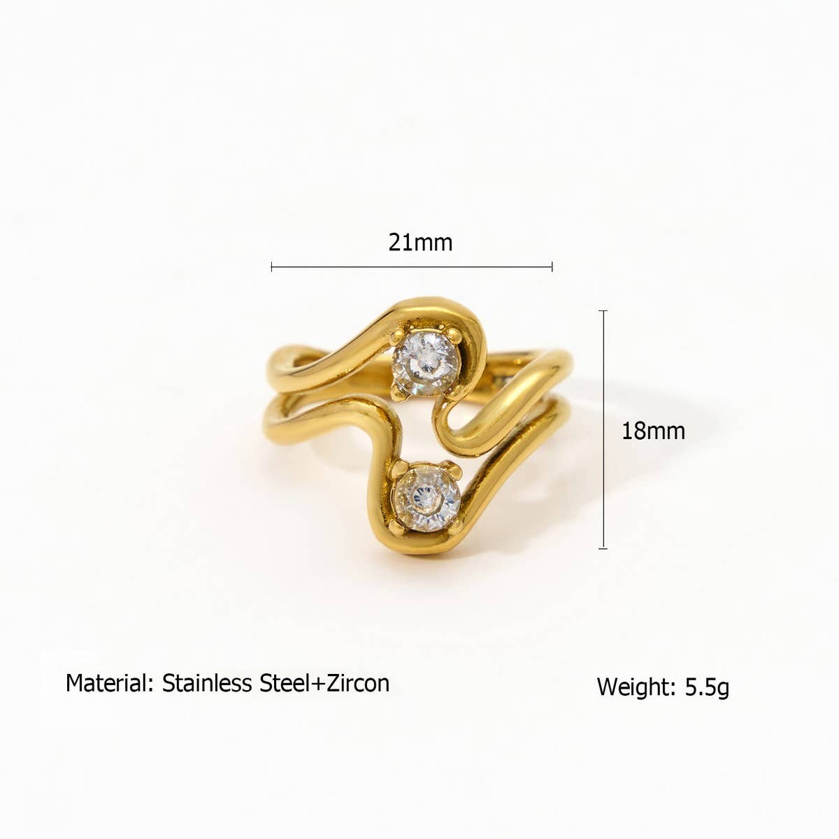 Designer Steel Ring with Zircon & Irregular Shape