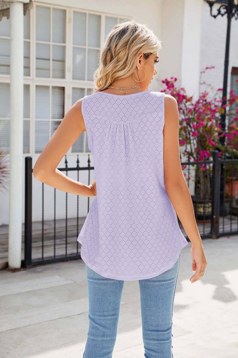 WOMEN ROUND NECK SLEEVELESS BUTTON CASUAL TOP_CWTSTSL0059