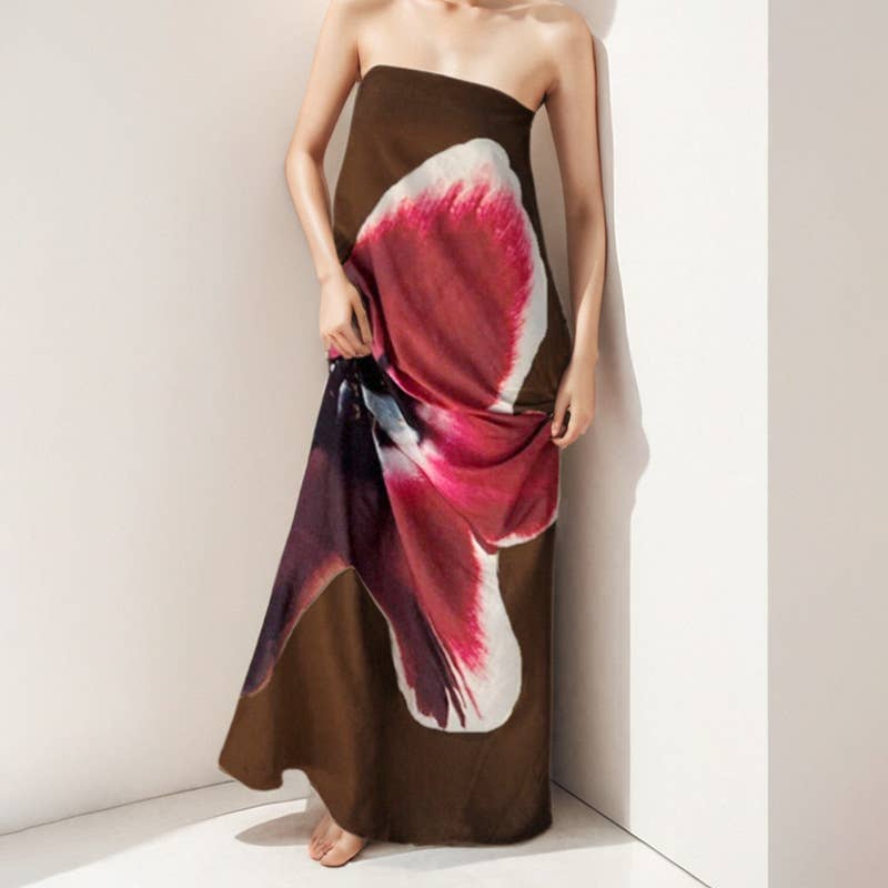 Fashion floral strapless high-waist maxi dress