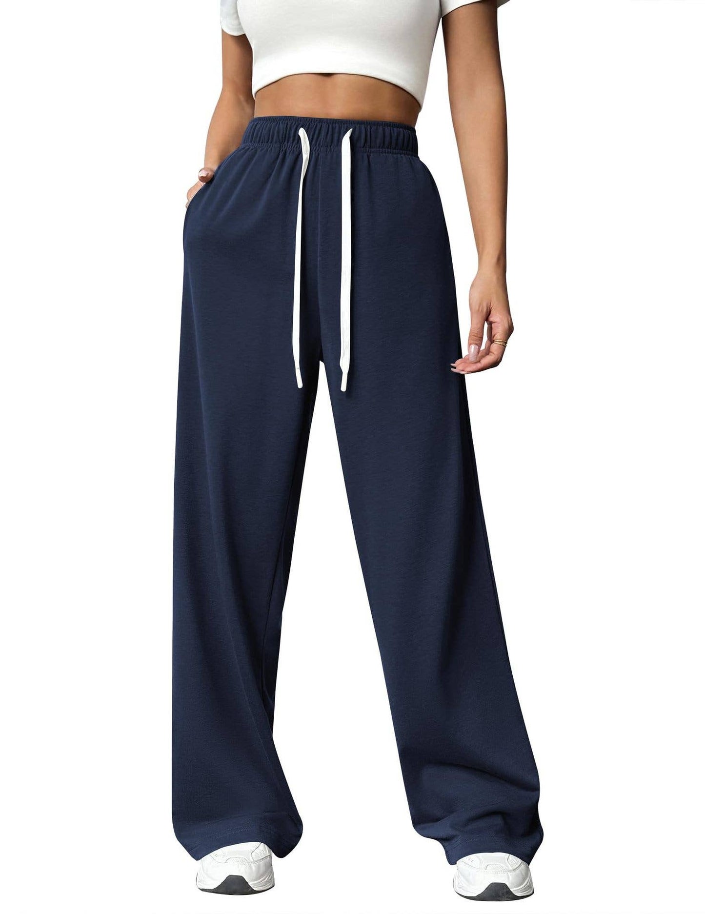 ELASTIC-WAIST CASUAL STRAIGHT LEG WIDE-LEG PANTS