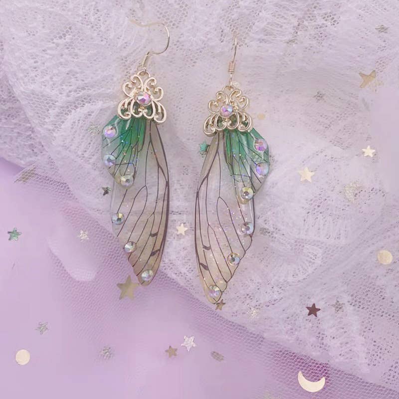 Elegant long earrings with cicada wing wings