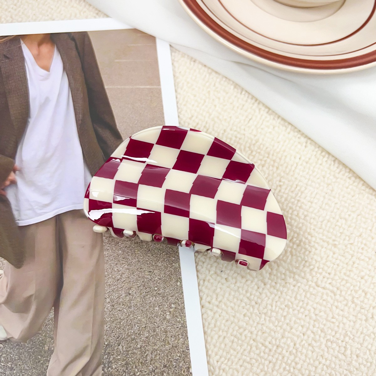 Checkerboard Hair Claw ??Candy Color Acetate Look_CWAHA0395