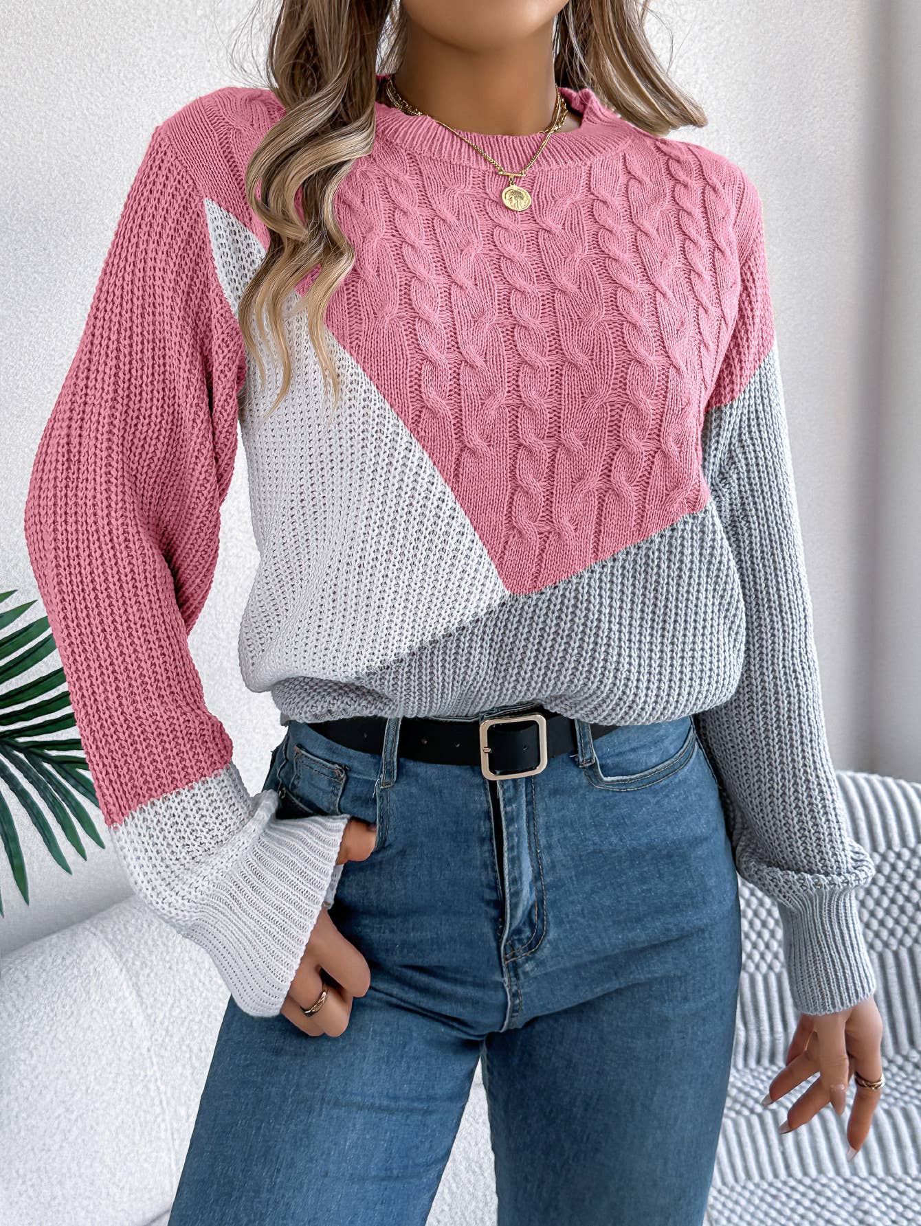 TWIST KNIT LONG-SLEEVED PULLOVER SWEATER