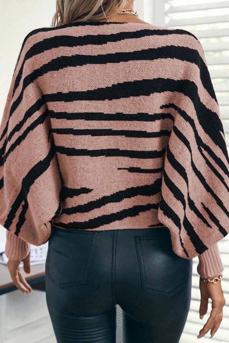 CWOSWL07306_LOOSE ZEBRA COLORBLOCK OFF-SHOULDER BATWING TOP