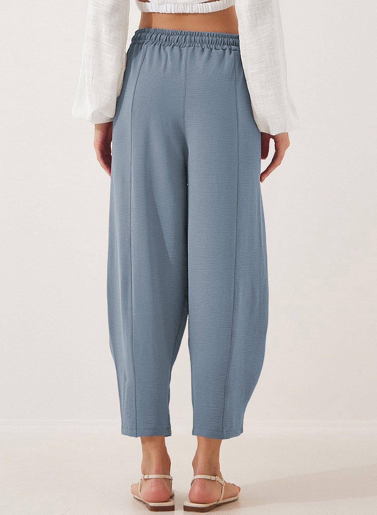 High-waisted loose casual pocket nine-inch pants