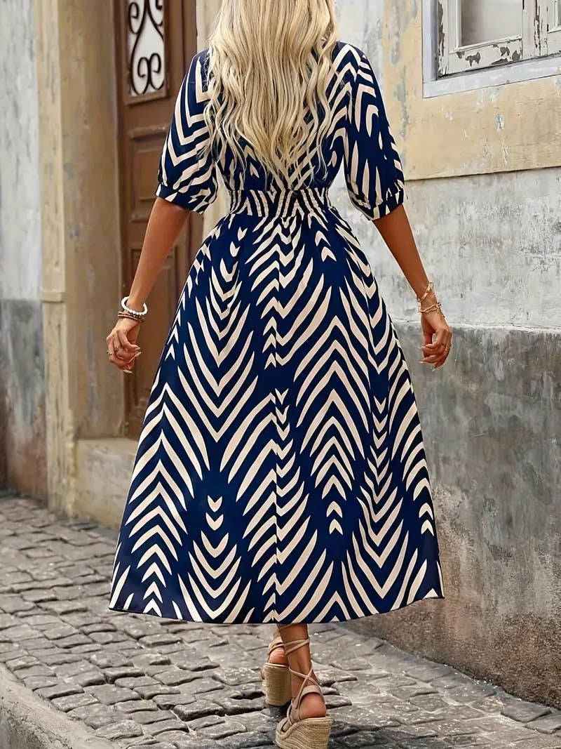 elegant printed tie-dyed large-sleeved dress