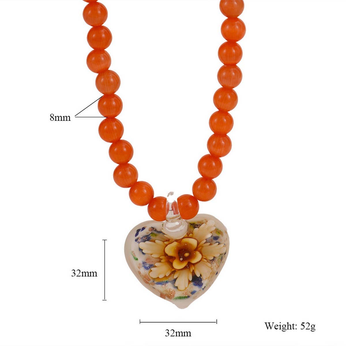 Cat??¢s Eye Glass Heart Flower Pendant Necklace_CWMM7536