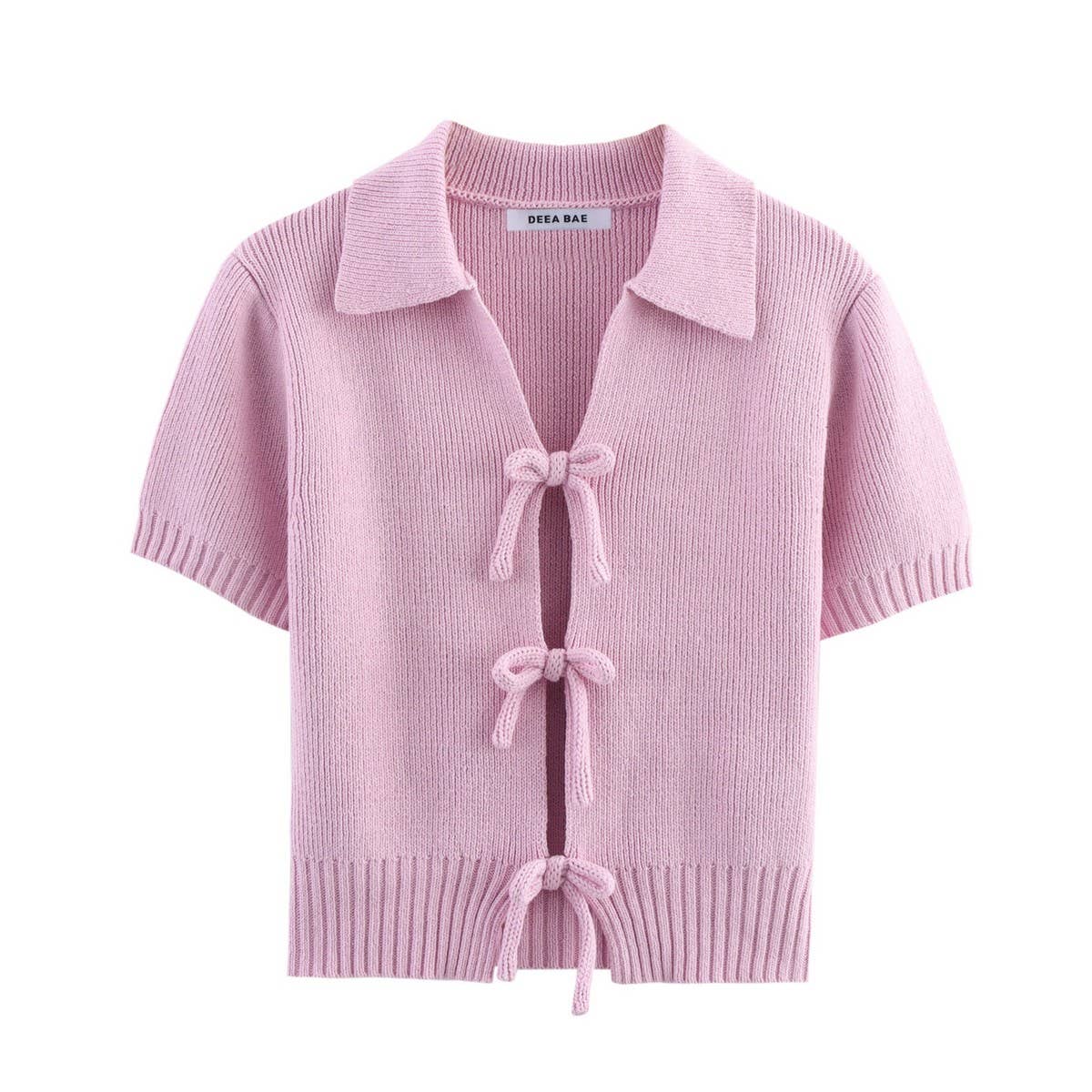 Knit Short Sleeve Top with Bow Detail