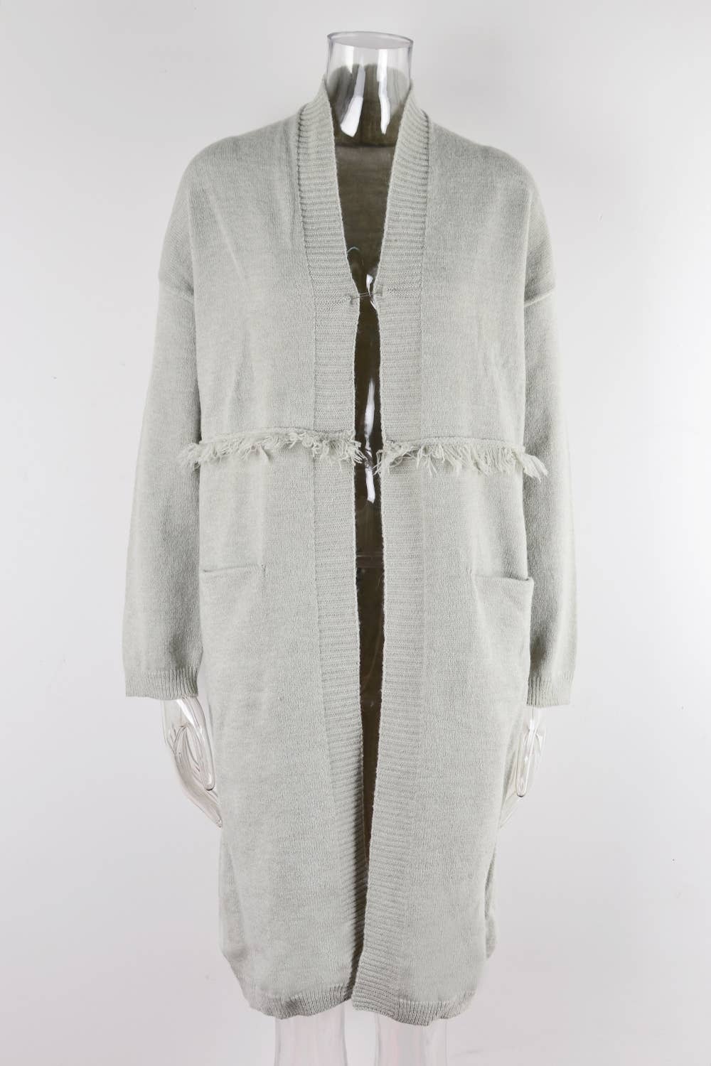 LONG CARDIGAN POCKET STYLE FRINGE COAT SWEATER