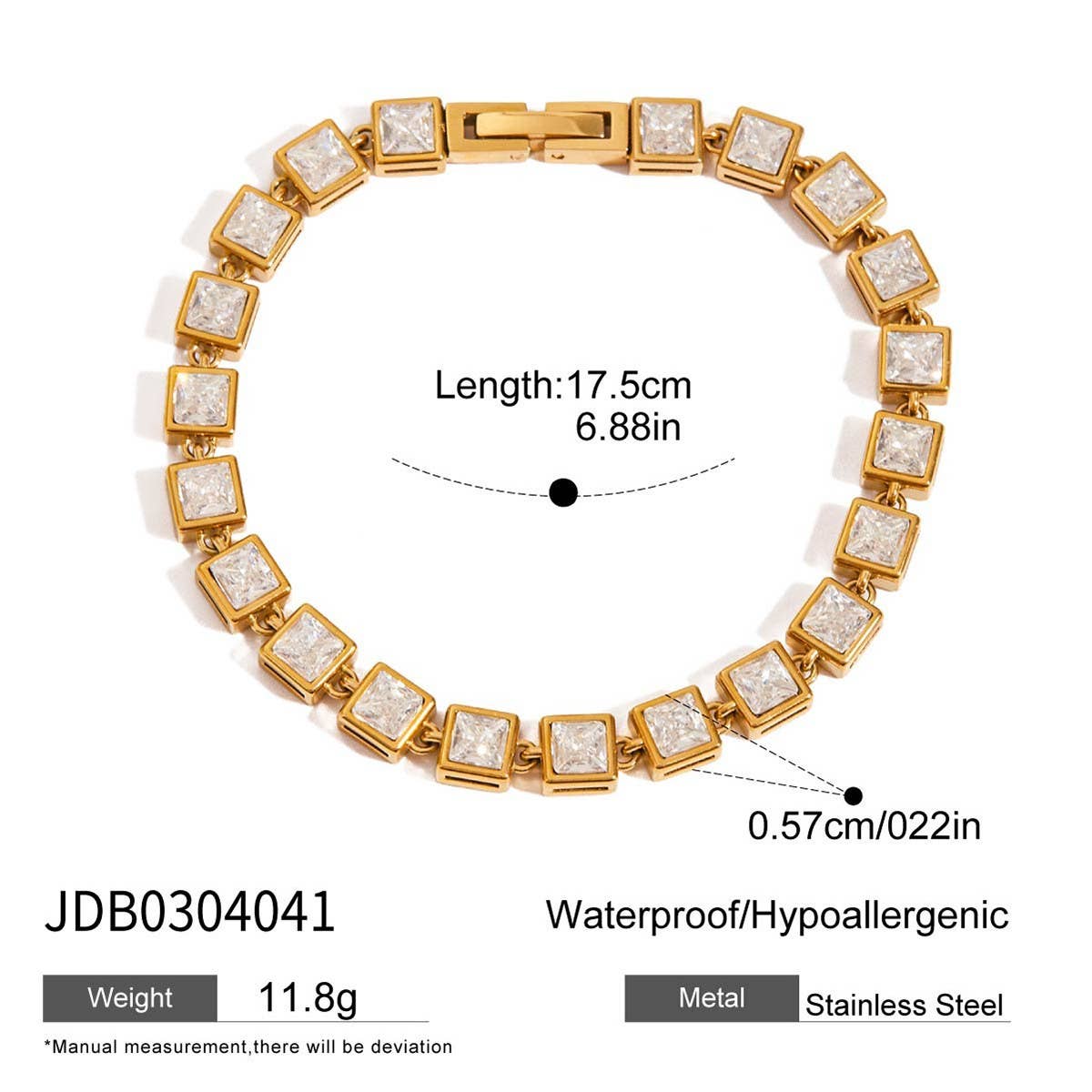 18K Gold Square Zircon Tennis Bracelet, Minimalist_CWAJE4778