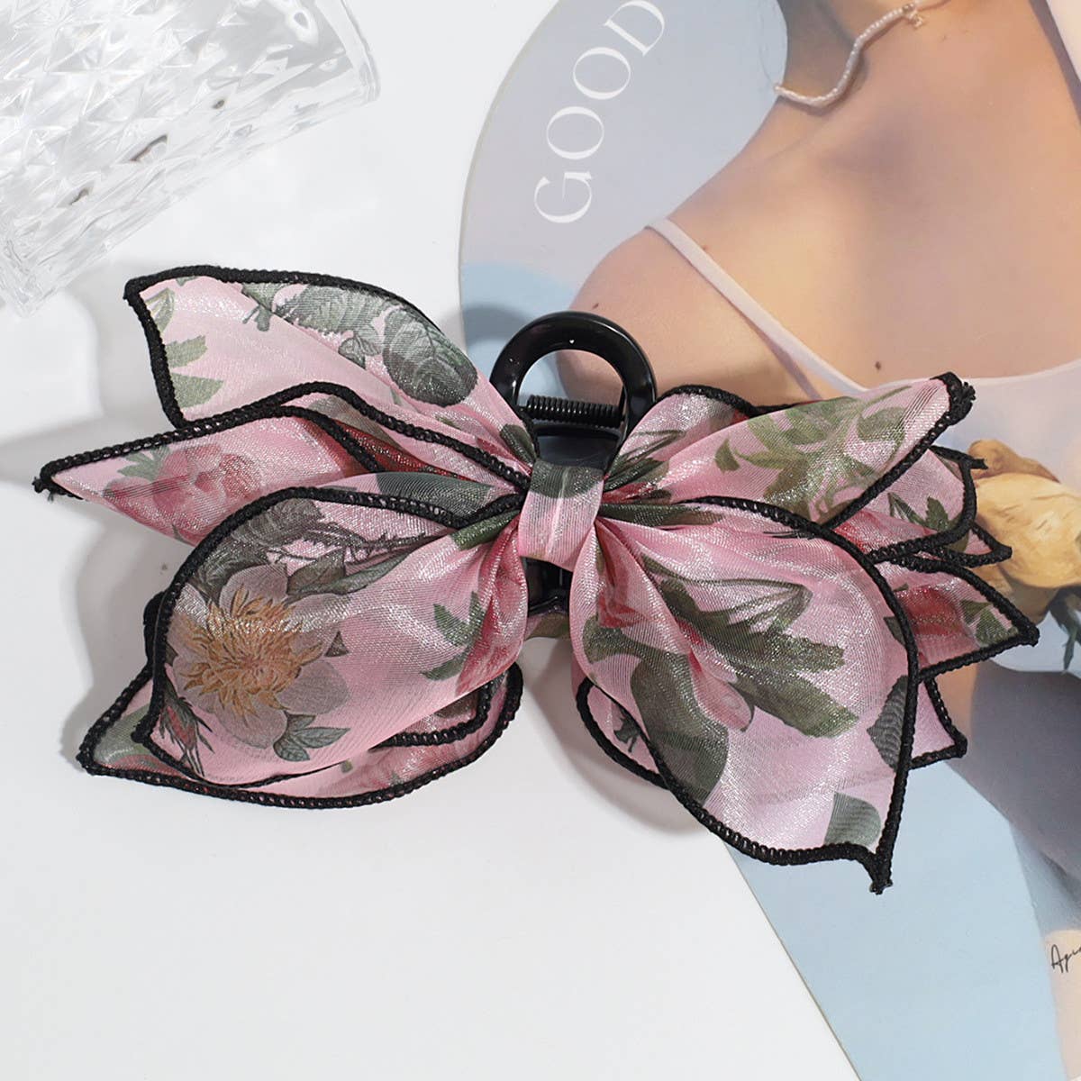 ELEGANT ARTISTIC FLOWER LOVE MESH BOW HAIRPIN