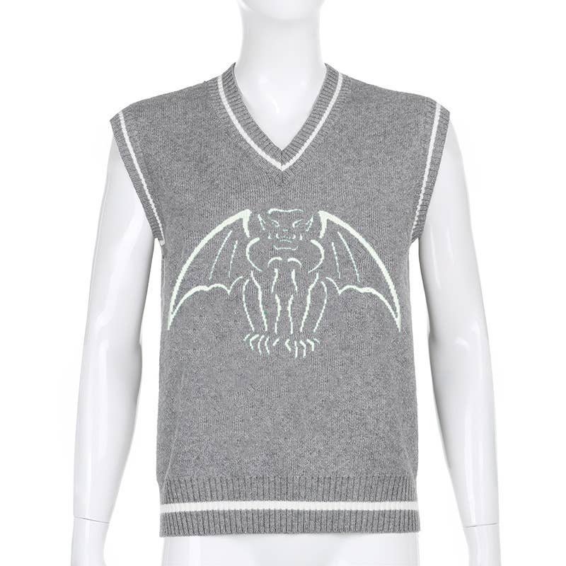 STYLISH DEEP V-NECK BAT JACQUARD WOOL VEST