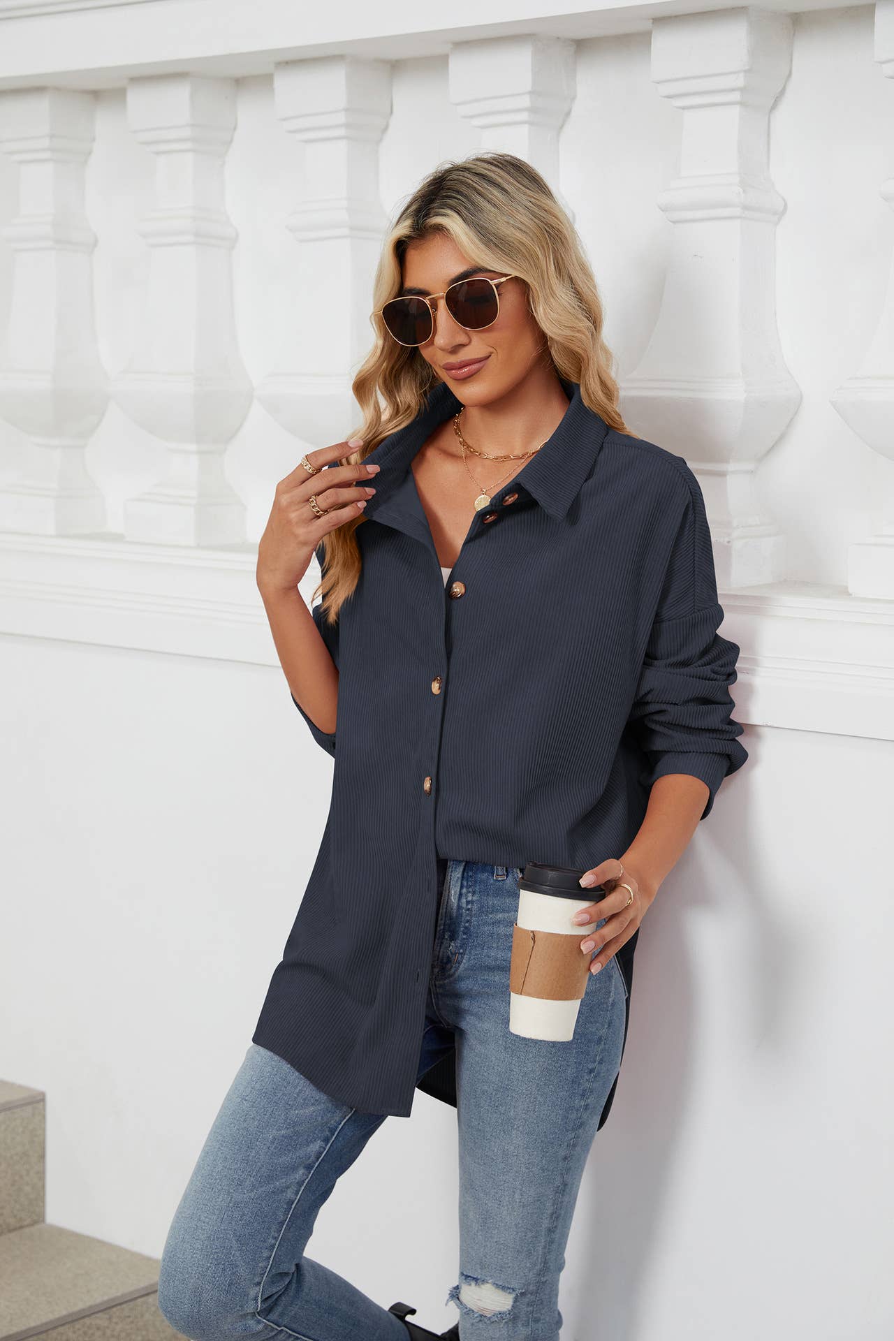 LAPEL BUTTON-DOWN LONG-SLEEVED SHIRT JACKET